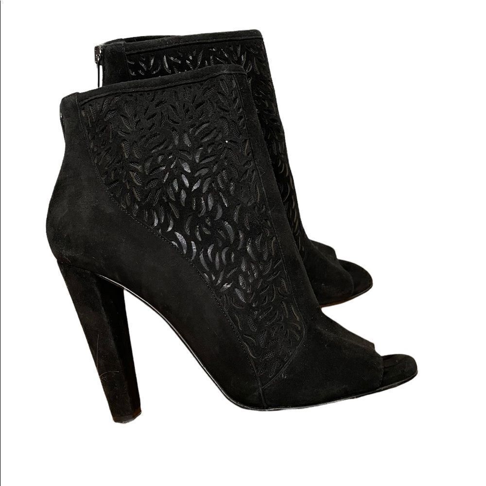 Diane Von Furstenberg Black Lasercut Angel High Heel Peep Toe Ankle Booties